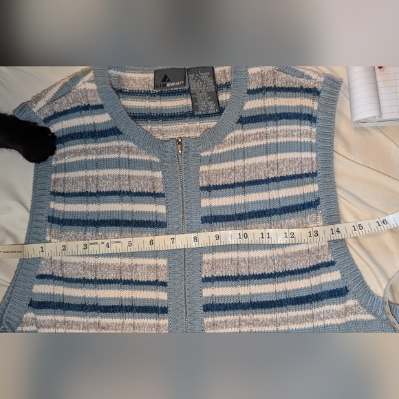 Liz Claiborne Liz Wear Striped Blue Full Zip Sweater Vest Large - Picture 6 of 7
